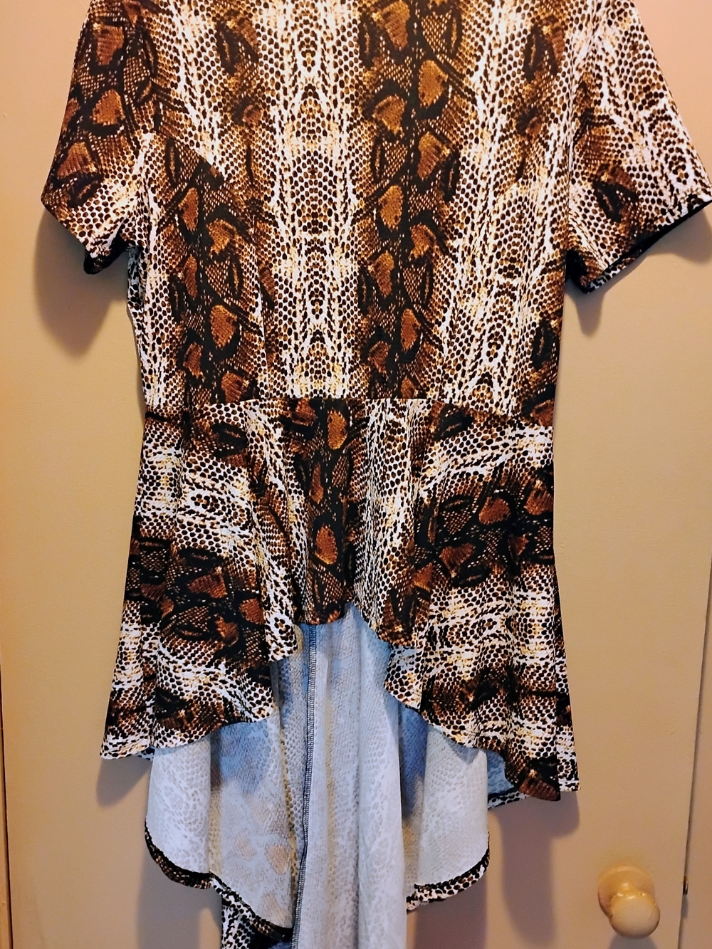 NWOT. NEVER Worn. Snake Print High-Low Short Sleeve Top With Ruffle Front.